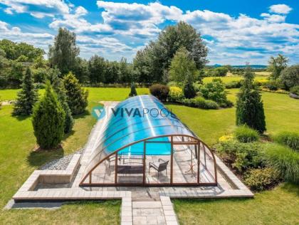 Überdachung 7, 40 x 4, 35 x 2, 10 OMEGA Pool hoch solide Polycarbonat Poolabdeck