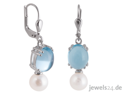 Ohrschmuck, Ohrringe, Ohrhänger, Blautopas Edelsteine, Süsswasser Zucht- Perlen,