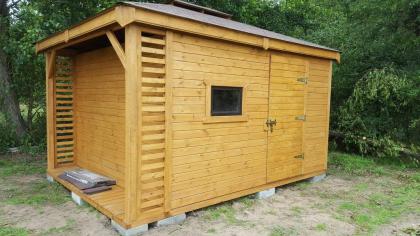 GARTENHAUS WERKZEUGSHAUS FERIENHAUS HOLZSCHUPPEN KLEBEDACH MIT HOLZ LEBA 3x4m Ga