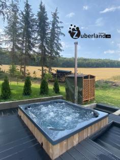 Zuber, Badebottich, Badefass, Outdoor Pool rechteckig 2x1, 7m mit Thermoholzumra