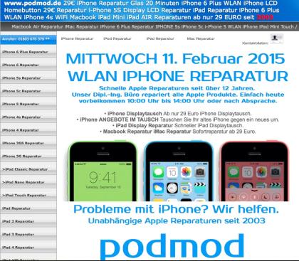 Displaybruch iPhone Wlan Reparatur iPad Glastausch iPod Akku iPhone - ab 29 Euro