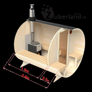 Fass-Sauna 2, 40 m mit Holzofen und Beleuchtung