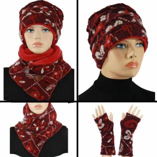 Damen Mütze Schal Handschuhe Set Wolle