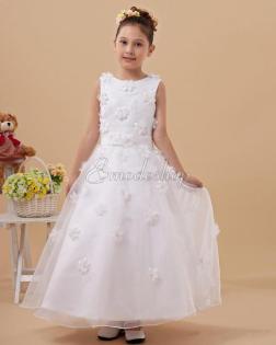 Elastischer Satin Kristall Organza Kommunionkleid/ Blumenmädchenkleid mit Applik