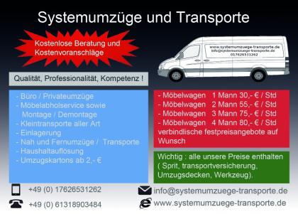 Günstige und Professioneller Umzüge, Transporte auch kurzfristig 