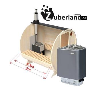 2m Fichten Sauna mit einem Durchmesser von 2m und einem 6kW Elektroofen, Saunafa