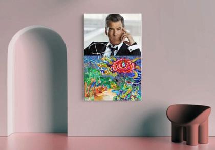 PIERCE BROSNAN Souvenir Kunst Geschenk 60x40 cm mit Rahmen! NEU!