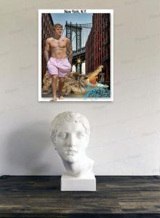 Justin Bieber mit Krokodil in New York. 45x30 cm. Souvenir, Geschenk, Rarität, 