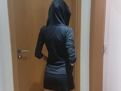 Damen Kapuzenkleid Schwarz Größe S