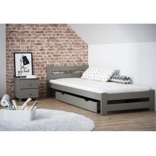 Set Kinderzimmer Kieferbett Grau Bett Bettkasten 90x200 Grau Weiß Kiefernholz Sc
