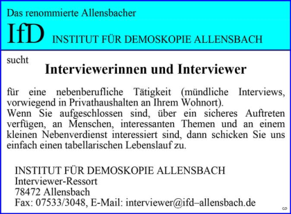 Interviewerinnen und Interviewer in nebenberuflicher Tätigkeit