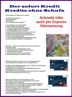 Ohne Schufa- Geld u. Karte m. Konto für - Angestellte - Arbeitsl. - Hausfr. - Re