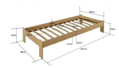 Bett Massivholzbett mit Lattenrost Gästebett 90x200 Erle KBD06