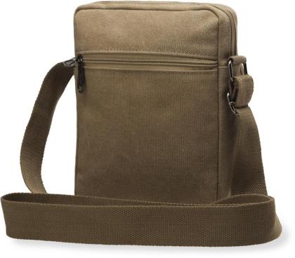 Herren-Leinen-Tasche sportliche Schultertasche breiter Tragegurt braun