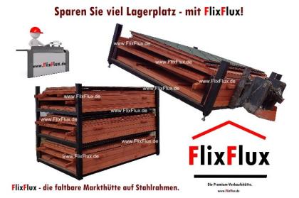 ? Die klappbare, stapelbare Markthütte, Verkaufshütte, Eventhütte mit Gabelstapl