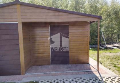 Blechgarage 6x6m  Metallgarage Gartenhaus in Holzoptik Walnussholz ID204