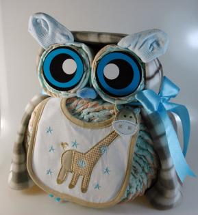 Tolle Geschenkidee zur Geburt - Windeltorte als Eule