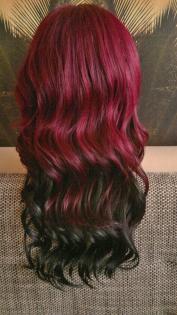 Perücke Spitzenperücke Lace wig front lang ombre rot schwarz gelockt locken curl