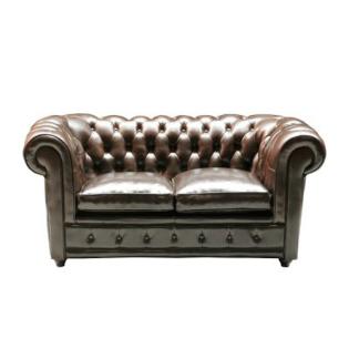 Klassisches Design Sofa im Oxford-Stil, 2-Sitzer, echtes Leder.