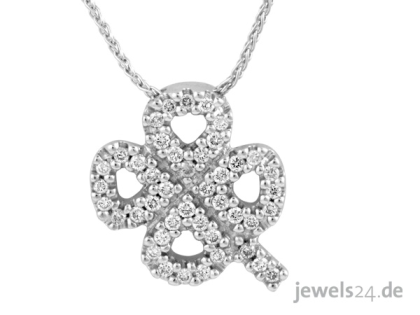 Diamantschmuck, Halsschmuck, Halskette mit Kleeblatt Anhänger, Collier, Diamante