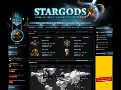 Kostenloses Browsergame - Stargods.de - Strategiespiel - Der Krieg der Hintergru