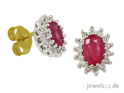 Klassisch eleganter Ohrschmuck, Ohrringe, Ohrstecker, Diamant, Rubin Edelsteine,