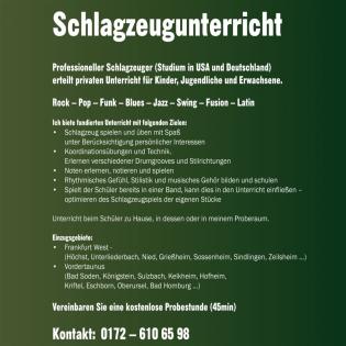 Prof. Schlagzeugunterricht für Kinder, Jugendliche & Erwachsene