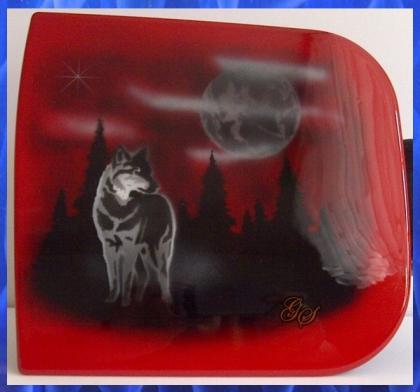 Airbrush Auto! Tankdeckel Design Wolf in der Nacht!