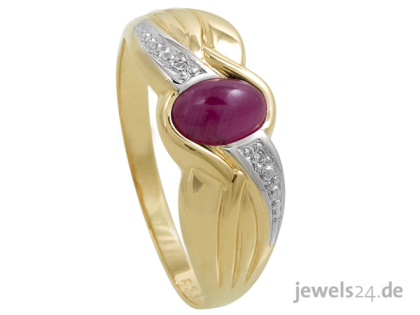 Klassischer Cabochon Ring, Diamanten, Rubin Edelstein, Gold günstig vom Herstell