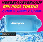 GFK Schwimmbecken TORINO 7,20m x 3,00m fertig Pool Eunabubecken vollisolliert TO