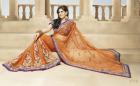 Bollywood hellorange Net Saree (Sari) mit Blusestoff