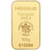 100g Gramm Goldbarren von Heraeus + Zertifikat 999, 9/1000 Gold Heraeus